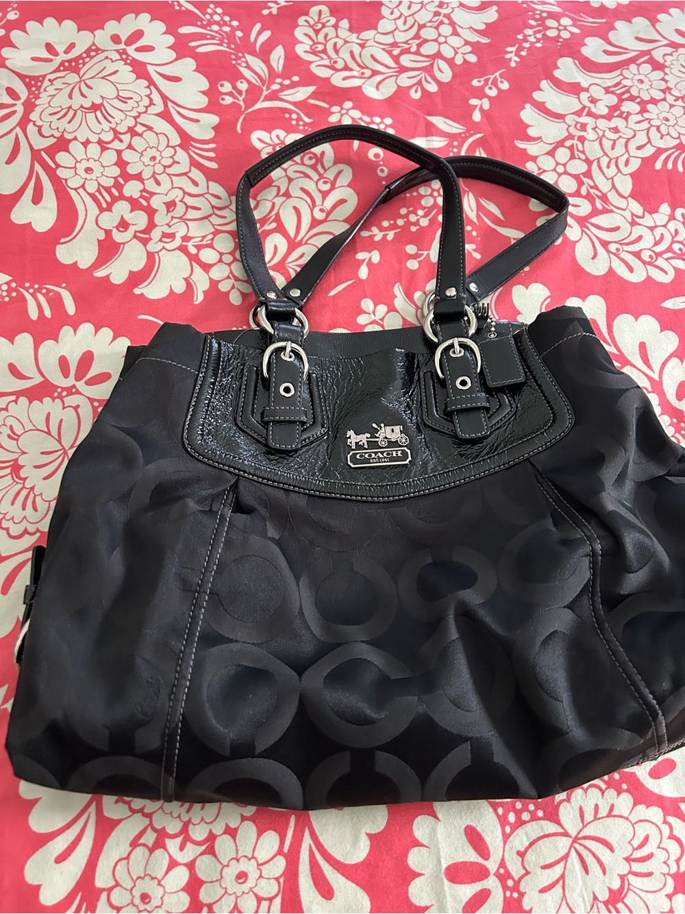 Coach Black Signature Tote with Silver Hardware